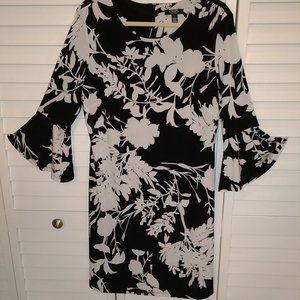 Chaps Black and White Floral Print Dress
